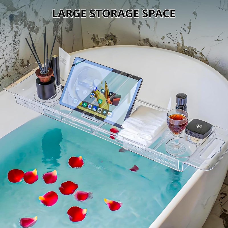 BERGFBV Expandable Bathtub Tray (22-31") - Transparent Bath Caddy with Non-Slip Pads, Adjustable Spa Table for Wine, Books & Phone, Perfect Housewarming for Women - Image 4